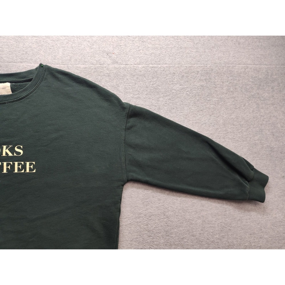 Books & Coffee Women Sweatshirt L Dark Green 100% Cotton Graphic Comfy Pullover - Picture 3 of 16